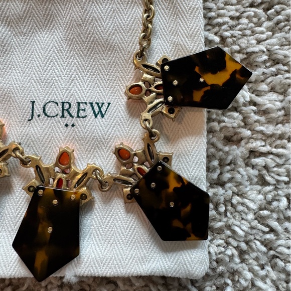 J.Crew Statement Necklace Tortoise & Coral Jewel Cluster | Vintage Style Gold - Picture 6 of 7
